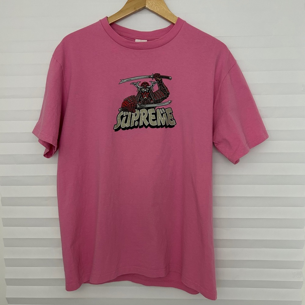 Supreme Samurai Tee Pink Graphic T-Shirt Mens Medium Cotton Made in USA
